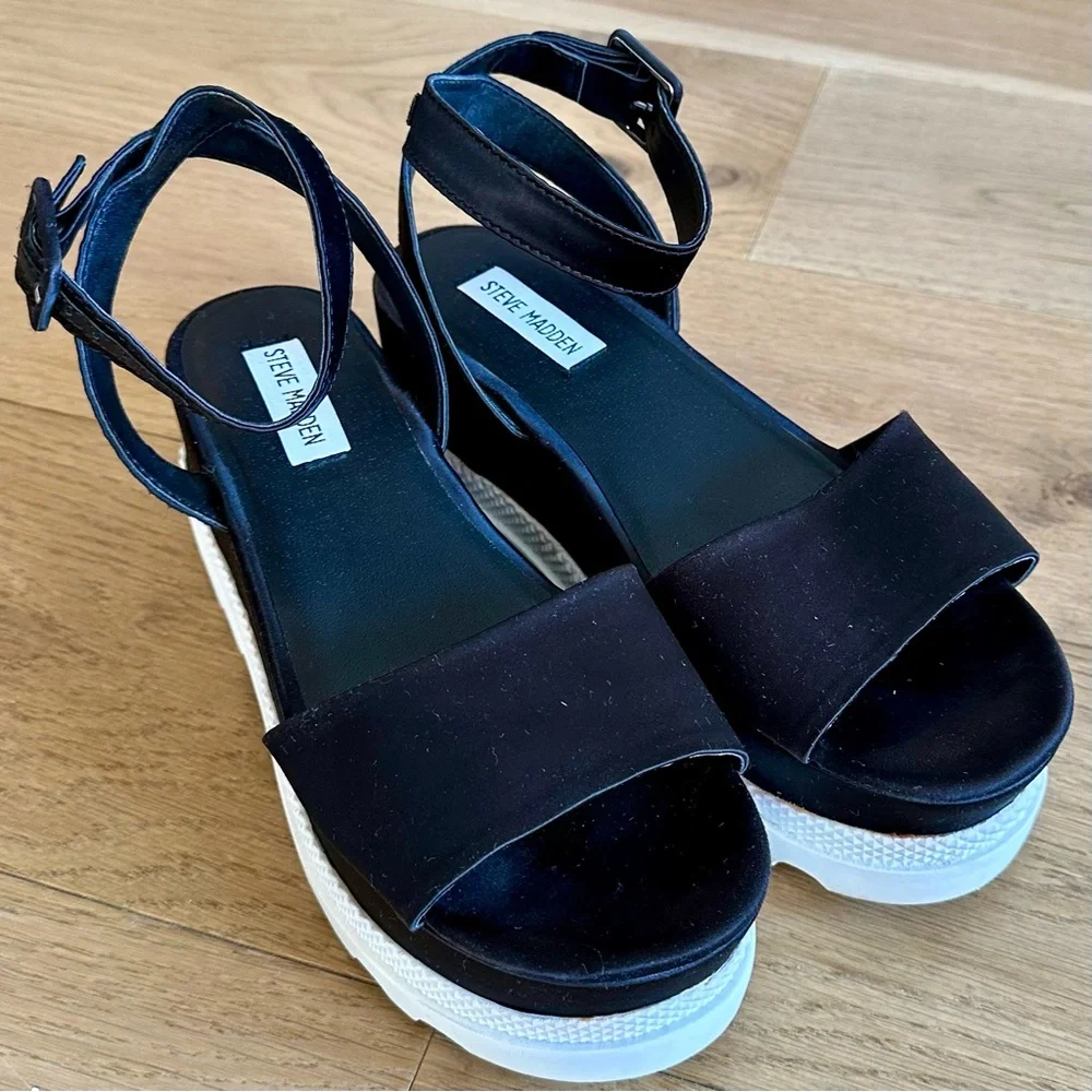 Steve Madden Black Platform Sandals with White Sole